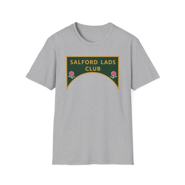 Grey t-shirt with a dark green crest that reads "SALFORD LADS CLUB".