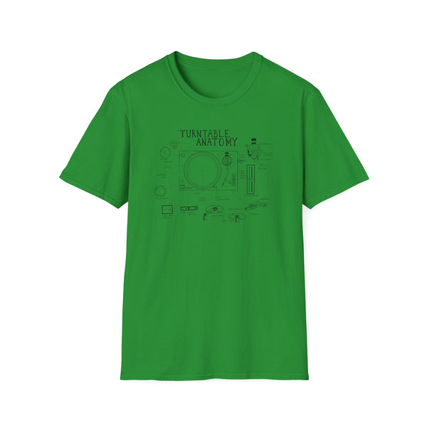 T-shirt with black line drawing and text "Turntable Anatomy".