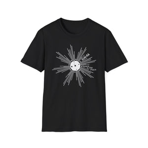 Black t-shirt with white SUN-RA logo and text "Space is the Place".