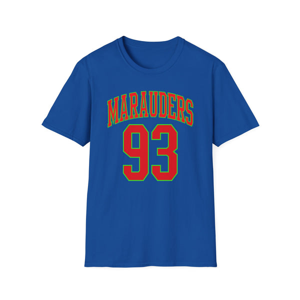 Blue t-shirt with "MARAUDERS 93" in red and green lettering.