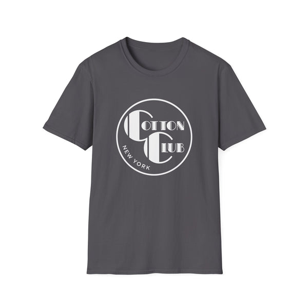 Grey t-shirt with a white circular logo reading "Cotton Club New York".