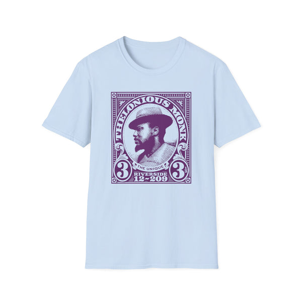 Light blue t-shirt with Thelonious Monk stamp design.