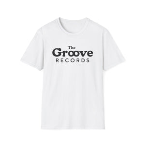 White t-shirt with black "The Groove Records" text logo.