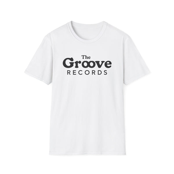 White t-shirt with black "The Groove Records" text logo.