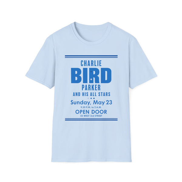 Light blue t-shirt with blue text for Charlie Parker and His All Stars.