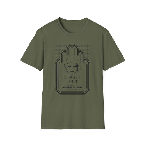 Green t-shirt with a graphic of a woman's face and text: Howard Stein Presents at the Academy of Music.