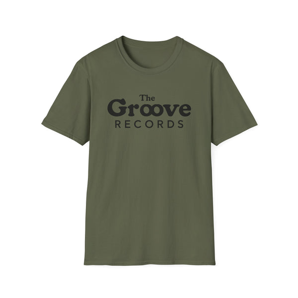 Olive t-shirt with black text reading "The Groove Records"