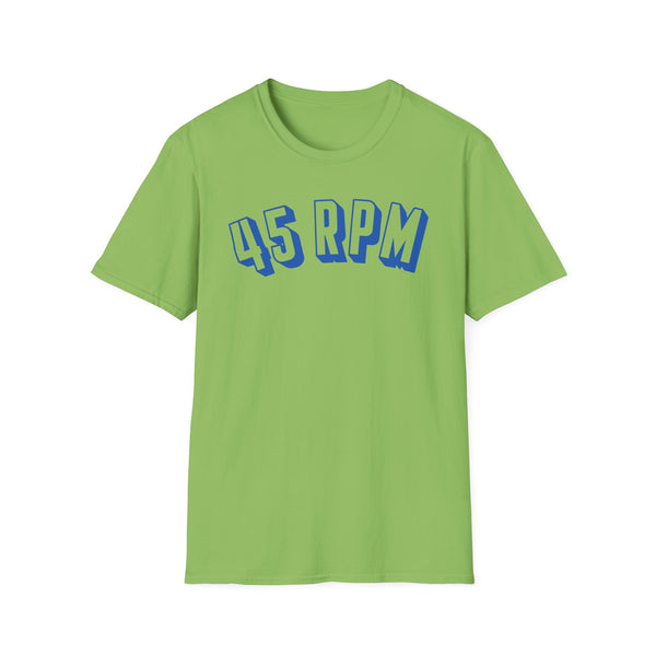Lime green t-shirt with blue 45 RPM text.