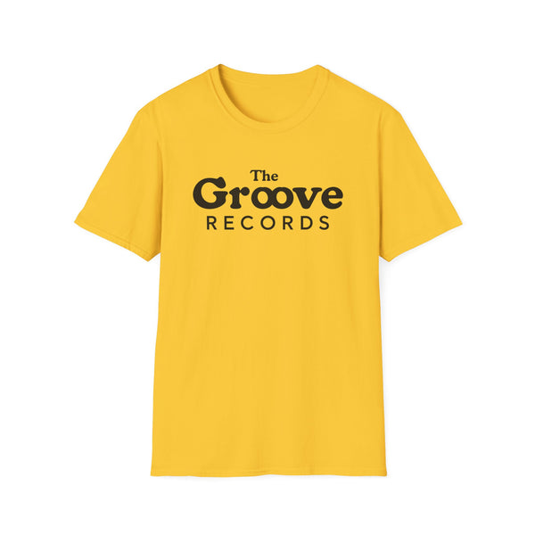 Yellow t-shirt with black "The Groove Records" text graphic.