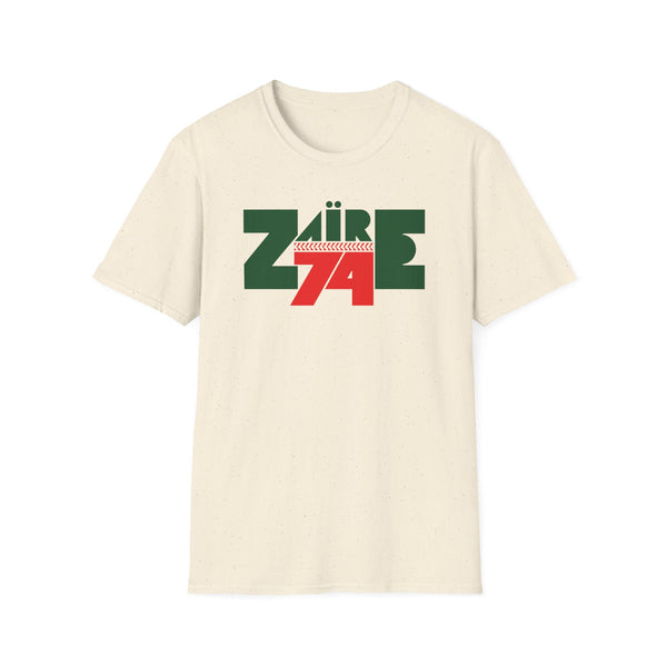 Cream t-shirt with green "Zaire" text and red "74" graphic.