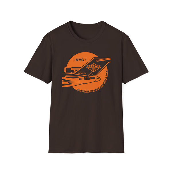 Brown t-shirt with orange NYC design from Madison Square Garden 8.20.87.
