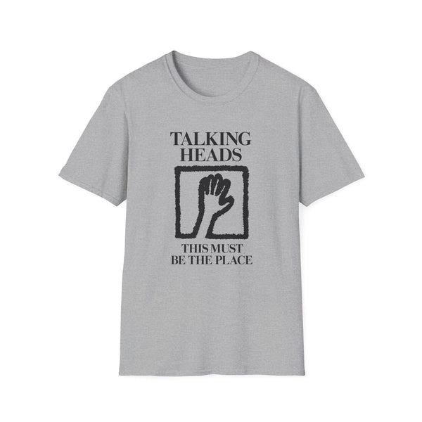 Grey t-shirt with "Talking Heads" logo and "This Must Be The Place" text.