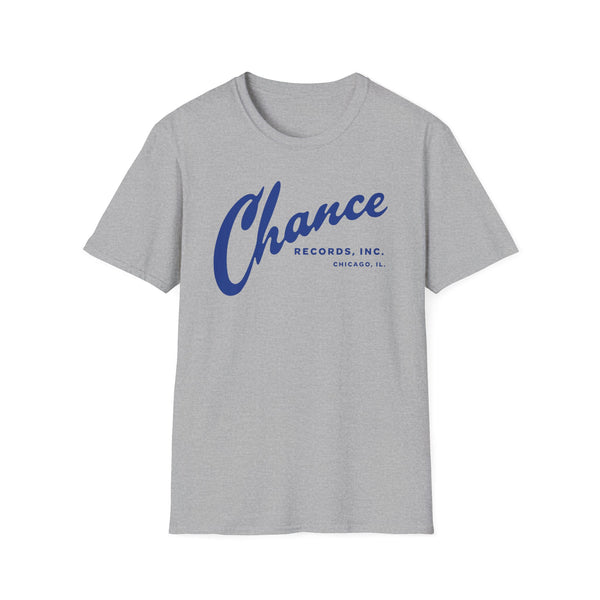 Grey t-shirt with blue Chance Records, Inc. Chicago, IL. logo.