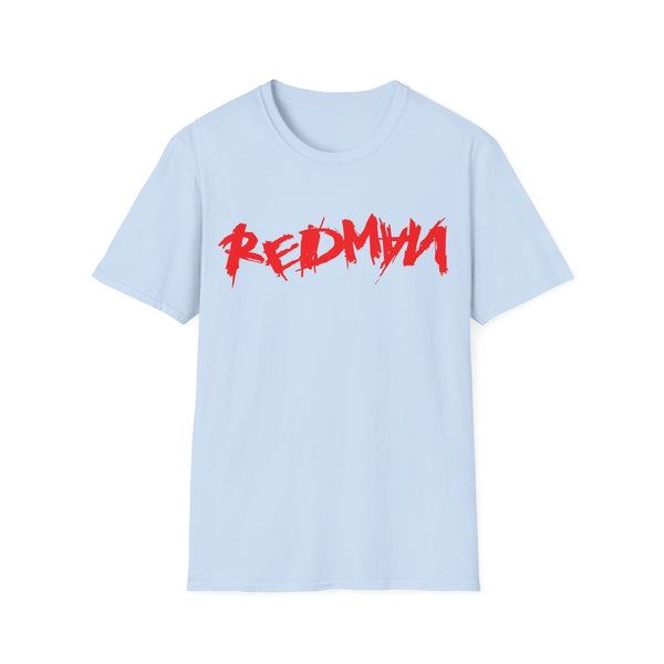 Light blue t-shirt with red brushstroke "REDMAN" graphic.