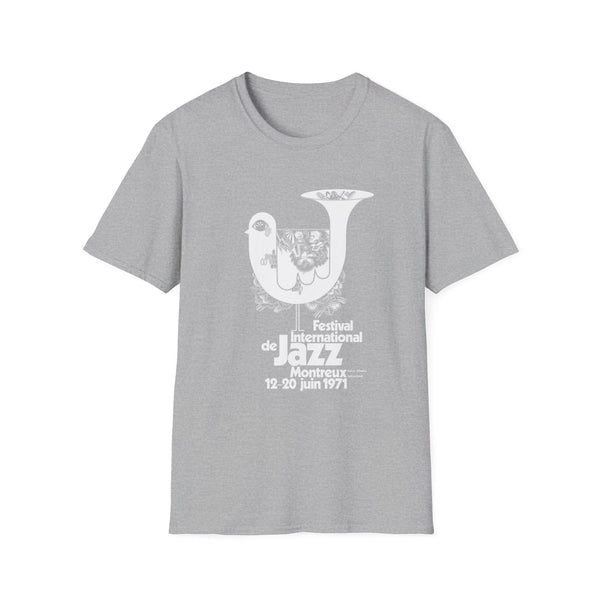 Grey t-shirt with 1971 Montreux International Jazz Festival print.