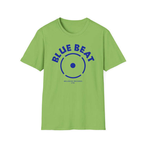 Light green t-shirt with blue "BLUE BEAT" text and record design.