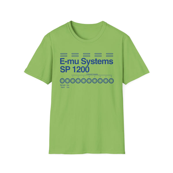 E-mu Systems SP 1200 graphic with channel outputs and text.