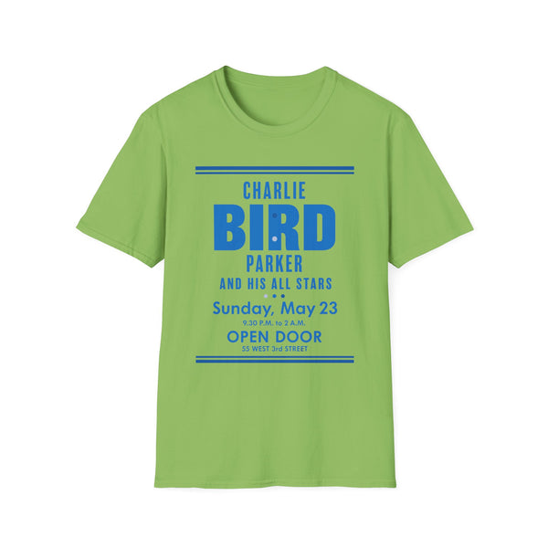Green t-shirt with blue text for Charlie Bird Parker and His All Stars.
