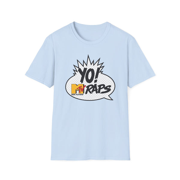 Light blue t-shirt with "YO! MTV RAPS" graphic.