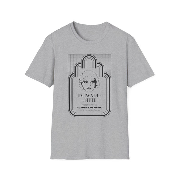 Grey t-shirt with a black graphic of a woman's face and "Howard Stein" text.