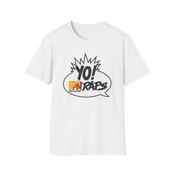 White t-shirt with Yo! MTV Raps logo and "MUSIC TELEVISION" text.