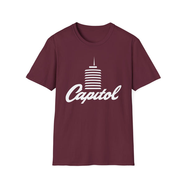 Maroon t-shirt with white Capitol building graphic and script text.