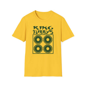 Yellow t-shirt with King Tubby's logo featuring a speaker cabinet graphic.