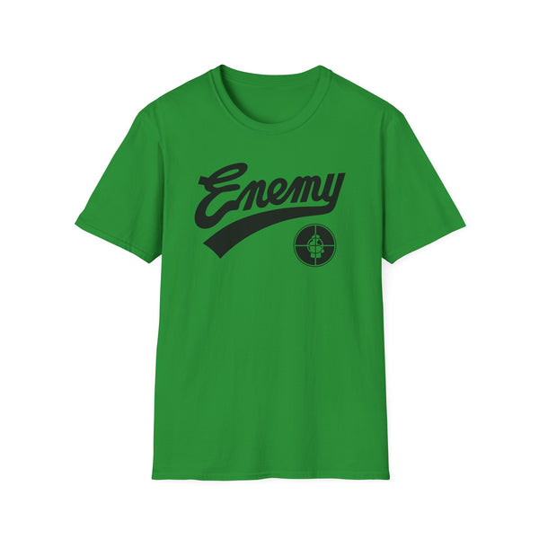 Green t-shirt with black "Enemy" text and target logo.