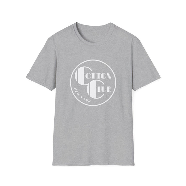 Grey t-shirt with white "Cotton Club New York" circular logo graphic.