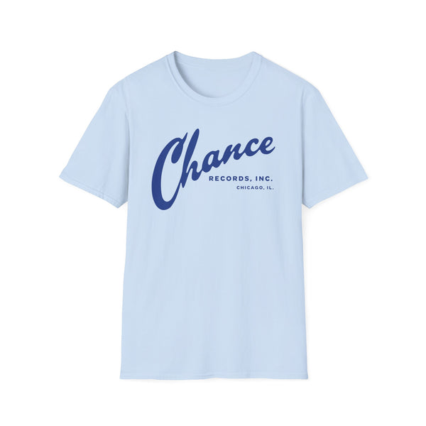 Light blue t-shirt with "Chance Records, Inc. Chicago, IL." text.