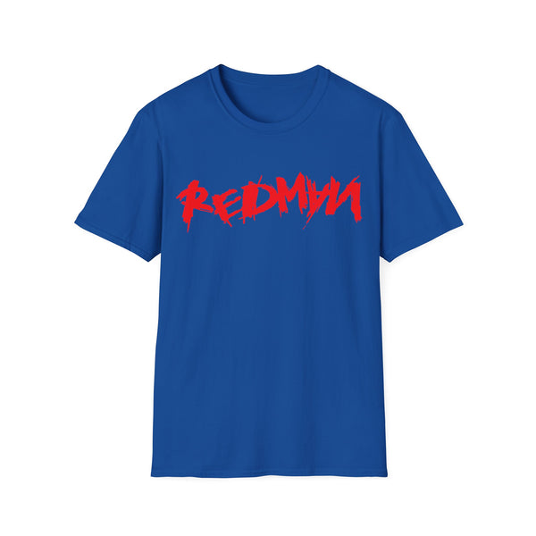 Blue t-shirt with distressed red "REDMAN" text graphic on the front.