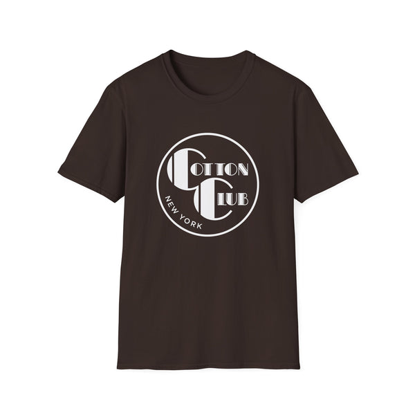 Brown t-shirt with a white circular Cotton Club New York logo.