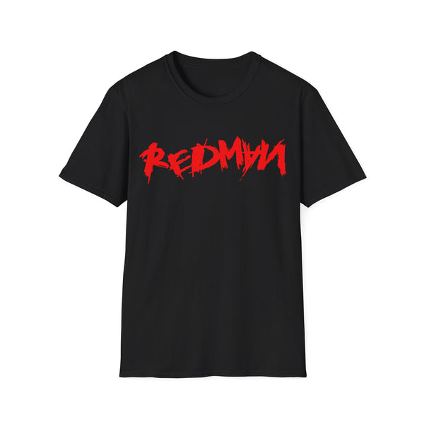 Black t-shirt with red "REDMAN" text graphic in a distressed brush stroke font.