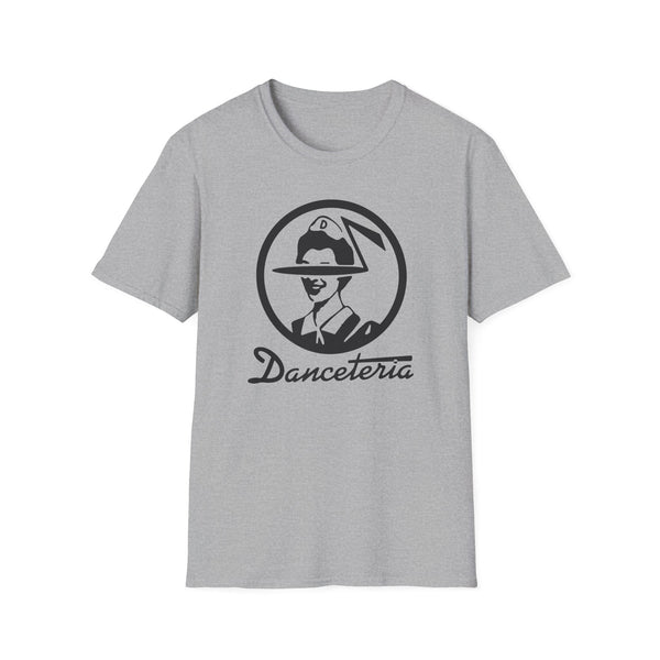 Grey t-shirt with black Danceteria circular logo design.