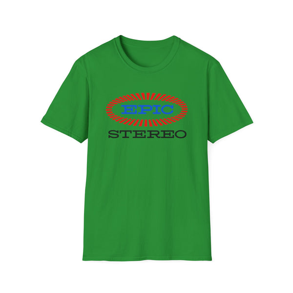 Green t-shirt with "EPIC STEREO" logo in red and blue.