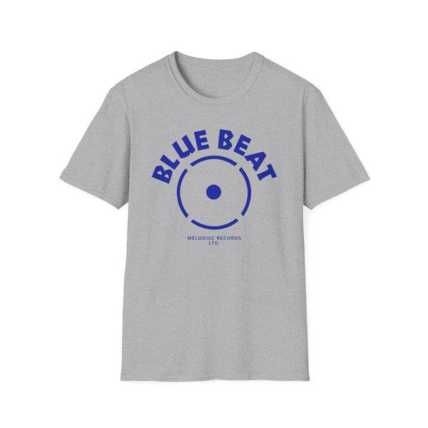 Grey t-shirt with "BLUE BEAT" and record logo with "MELODISC RECORDS LTD." text.