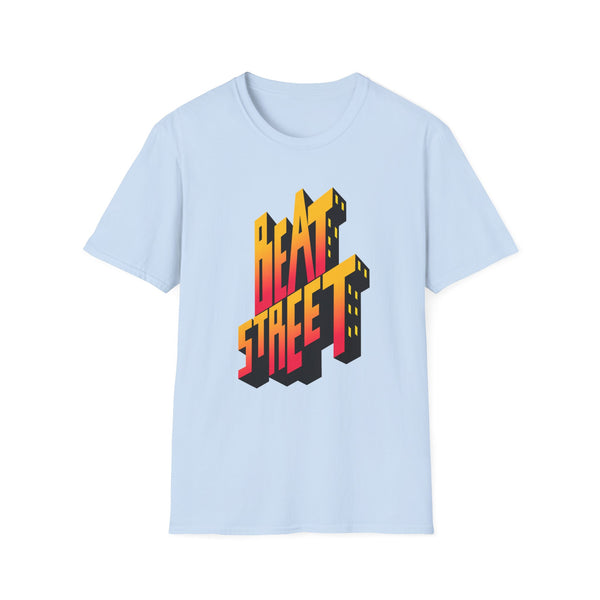Light blue t-shirt with 3D red and yellow "BEAT STREET" text graphic.