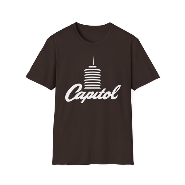 Brown t-shirt with a white graphic of a building and the word "Capitol".