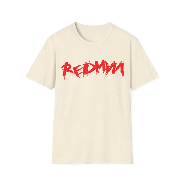Cream t-shirt with red "REDMAN" text in a distressed font.