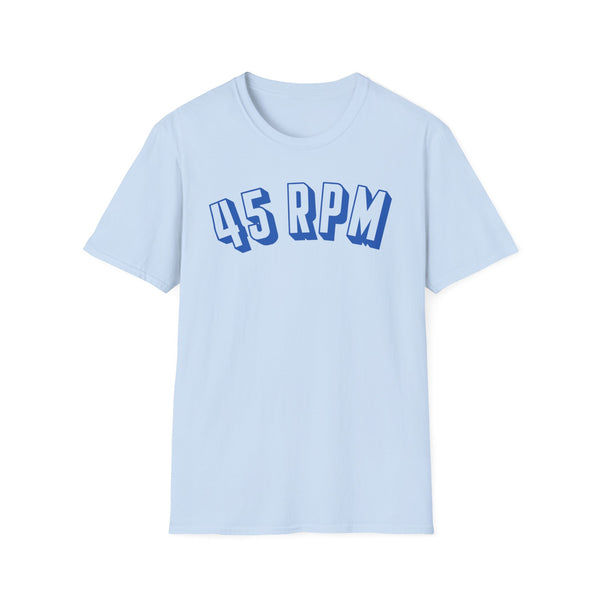 Light blue t-shirt with blue 45 RPM text design