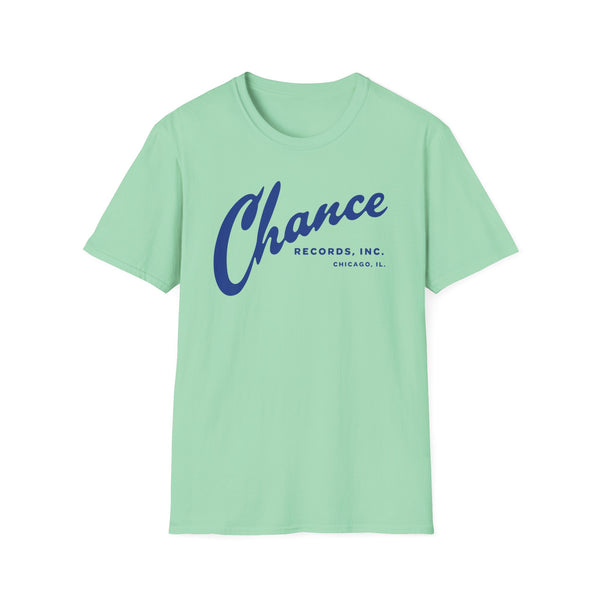 Mint green t-shirt with "Chance Records, Inc. Chicago, IL" text.