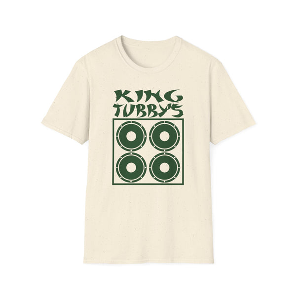 Cream t-shirt with King Tubby's text and four green speaker grills graphic.