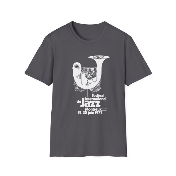 Grey t-shirt with graphic for Montreux Jazz Festival, June 12-20, 1971.