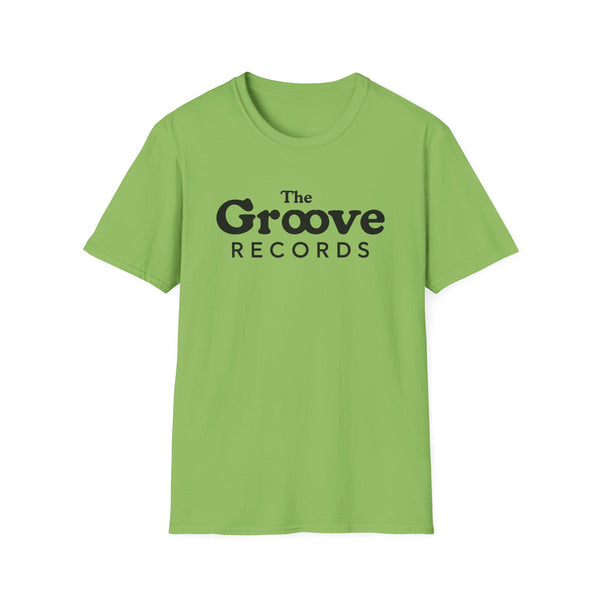 Lime green t-shirt with "The Groove Records" text in black.