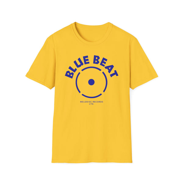 Yellow t-shirt with blue "BLUE BEAT" text in a circle and "MELODISC RECORDS LTD."