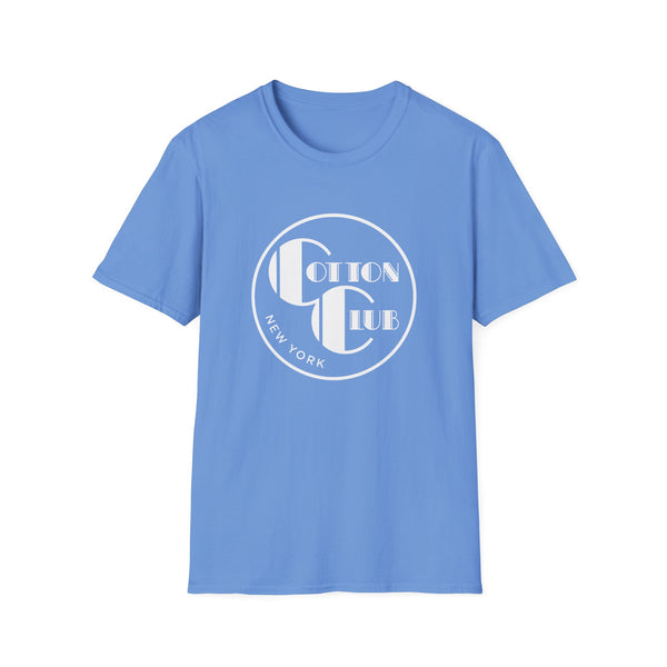 Blue t-shirt with white Cotton Club New York graphic on chest