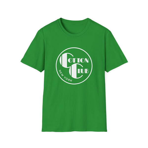Green t-shirt with white "Cotton Club New York" text in a circular logo.