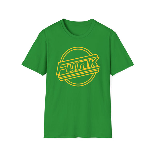 Green t-shirt with yellow "Funk" graphic inside a circular design.