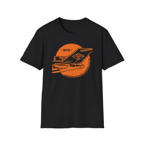 Black t-shirt with orange Madison Square Garden 8.20.87 graphic.